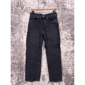 AGOLDE Jeans 26 Womens 90s Crop Charcoal Black Ripped Button Fly Denim